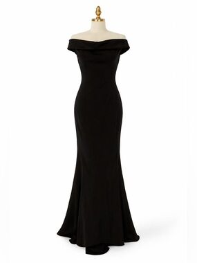 Vintage Chris Kole Silk Off Shoulder Gown Black Size 8 Minimalist Evening Dress